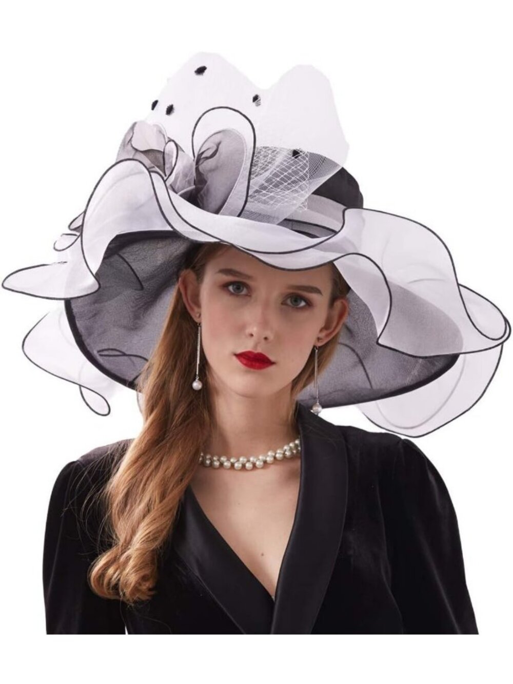 Elegant Wide Brim Organza Church Hat for Weddings & Tea Parties with Detachable